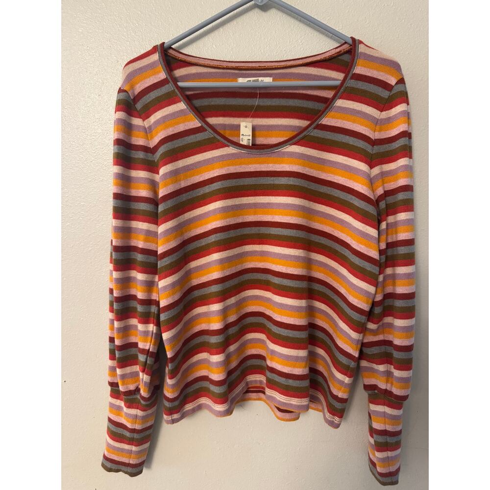 Madewell Striped Puff-Sleeve scoop neck sweater multicolor women's large NWT